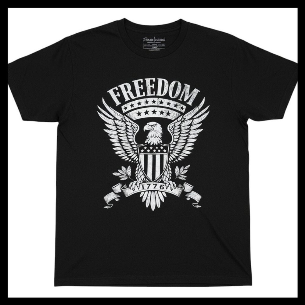 Way to Celebrate Freedom 1776 Eagle Shield Patriotic Graphic Tee Black Mens M